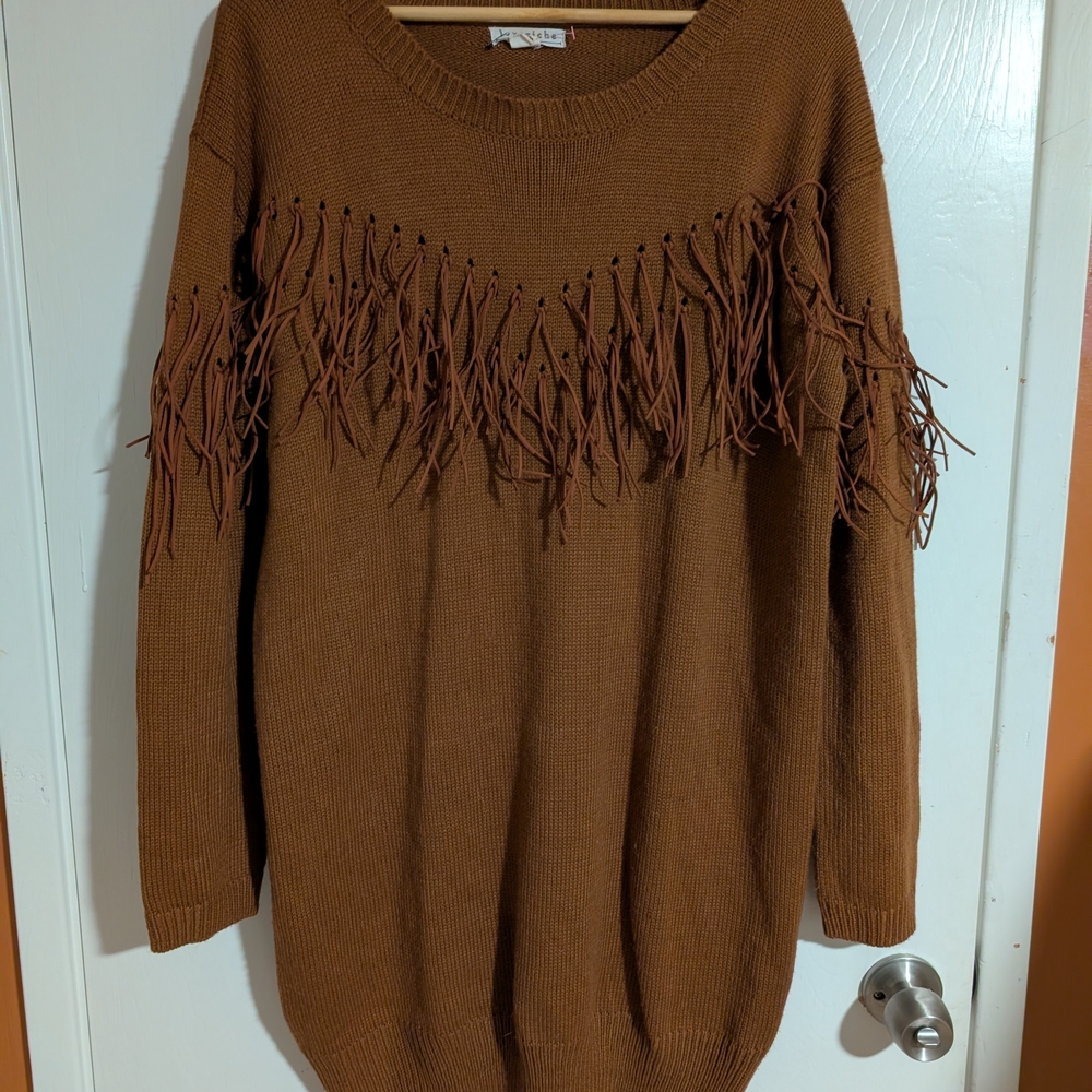 Love Riche Warm Brown Knit Sweater Dress